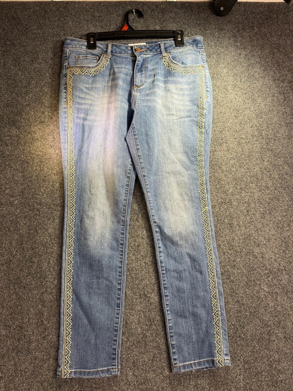 Sonoma Goods For Life Women's Blue Embroidered Side Stripe Skinny Jeans Size 12
